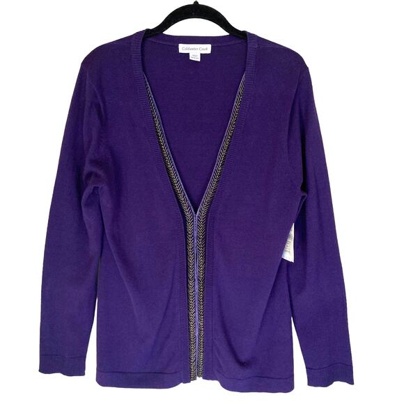 Coldwater Creek Silk Blend Western Bead Trim Cardigan Purple Size M - Picture 1 of 9